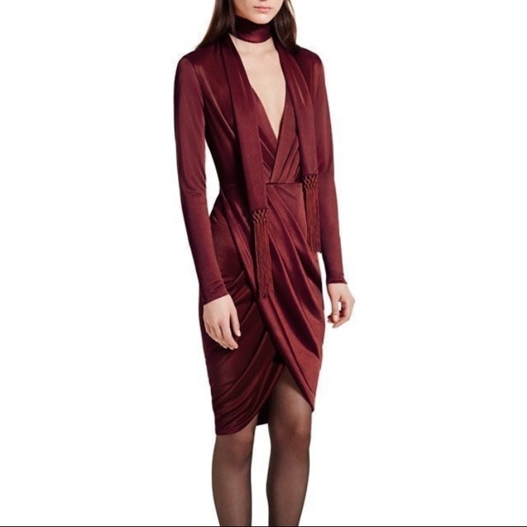 NWT Altuzarra for Target Burgundy Long Sleeve Satin Wrap Dress - Picture 1 of 3